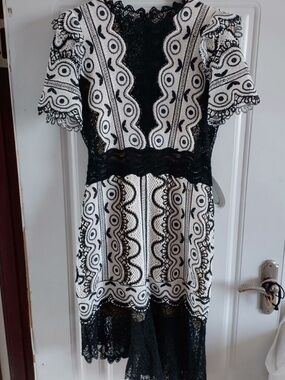 Sea New York Black and White Lace-Detail Midi Dress